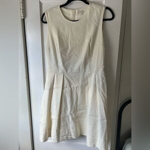 Gap Pleated High Neck Sleeveless Linen Blend White Dress